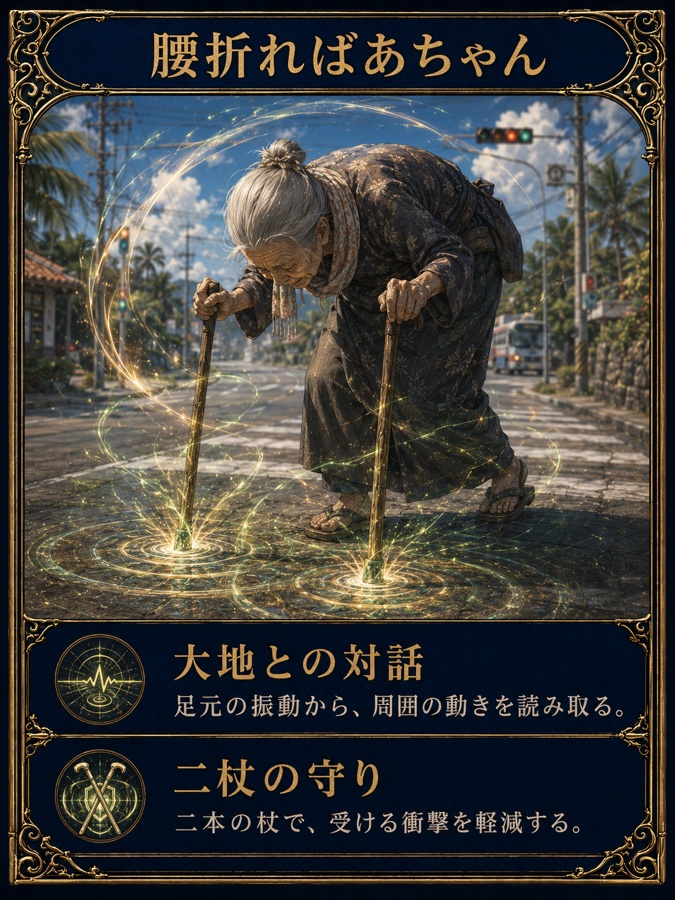 腰折ればあちゃん（大地を知る二杖の民）のカード