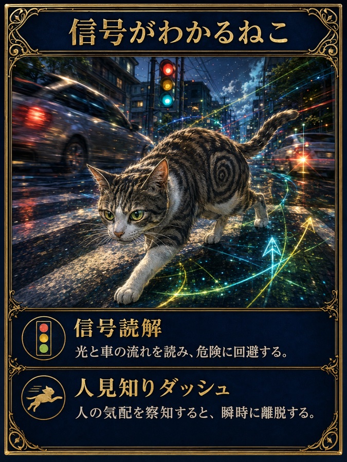 信号がわかるねこ（道路読解のキジ白）のカード